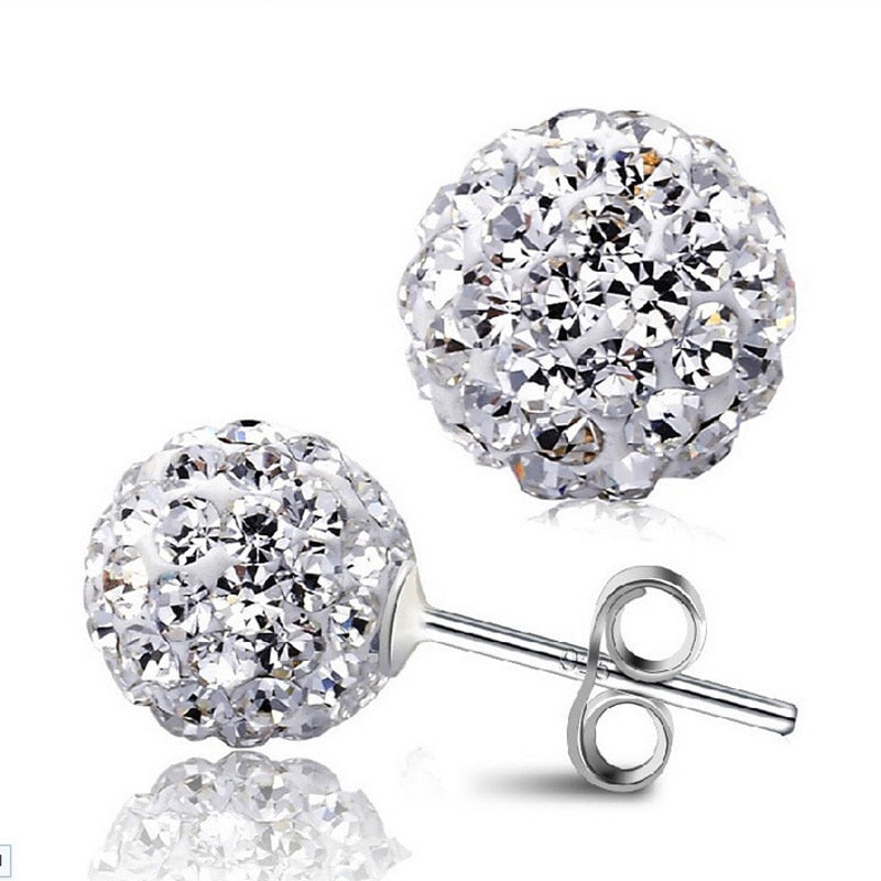 Wholesale Jewelry Silver Plated Plated Full Crystal Ball Shape Ear Stud Earrings Ear Ring Pendant ED03-10mm