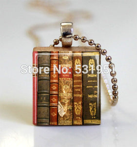 Wholesale Old Books Scrabble Tile Pendant - Ball Chain Necklace Included,Books Necklace Jewelry Scrabble Jewelry