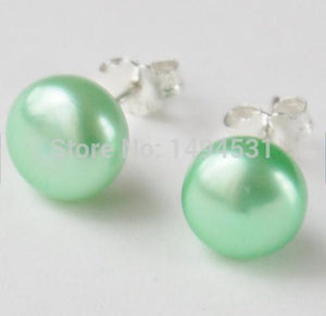 Wholesale Pearl Jewelry, Mint Green Pearl Earrings , 925 Sterling Silver Post Earring, 8-8.5mm Fashion Lady's Jewelry