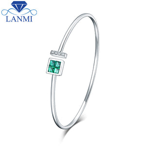 Wholesale Real 14K White Gold Natural Colombia Emerald Bracelet Charming Bangle Diamond Jewelry For Women Anniversary Gift