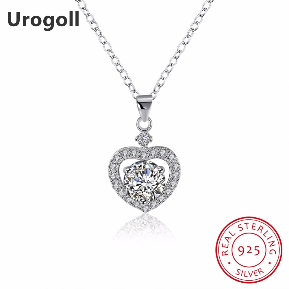 Acquista Collana a forma di cuore in vero argento sterling massiccio 925 Gioielli romantici Collane di gioielleria raffinata per pendenti e collane da donna 