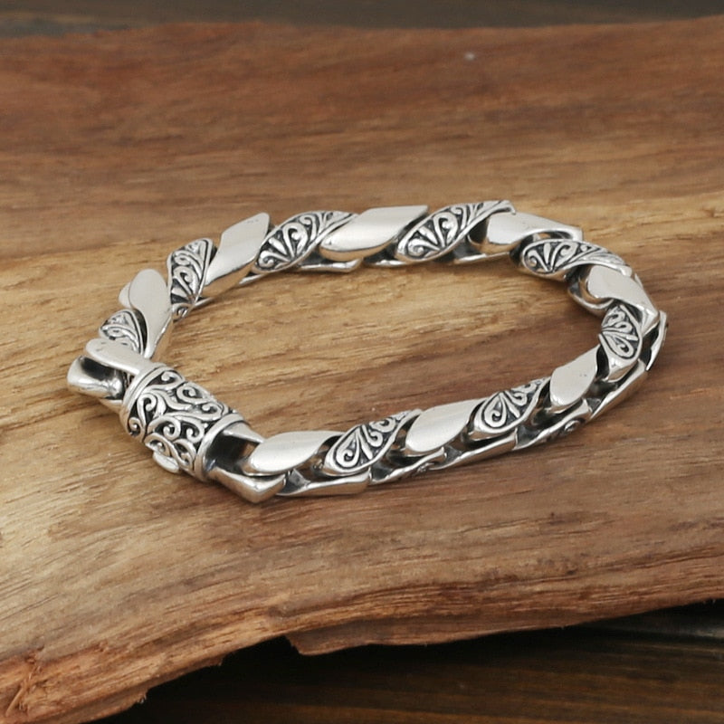Wholesale S925 Sterling Silver Jewelry Men's Fashion Handmade Personality Retro Thai Silver Sleek Garland Bracelet