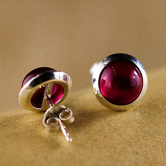 Wholesale S925 silver inlaid red corundum antique style personality female models earrings