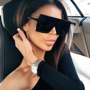 Shades Black Oversized Square Sunglasses  2023 Popular Retro Big Flat Top Plastic Men Sun Glasses Bulk UV400