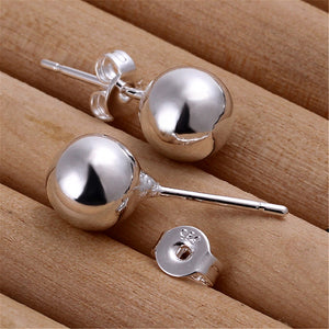 Wholesale Silver Plated Earrings For Women 925 Jewelry Silver Earring 8mm Beaded Bead Stud Earrings Brinco Gift