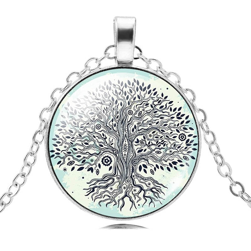 Wholesale Silver Plated Statement Necklaces For Women Fashion Jewelry The Tree Of Life Glass Cabochon Pendant Necklaces Collares