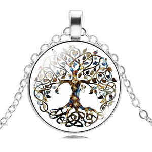 Wholesale Silver Plated Statement Necklaces For Women Fashion Jewelry The Tree Of Life Glass Cabochon Pendant Necklaces Collares
