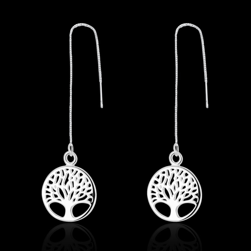 Wholesale Silver women wedding Earring Jewelry Tree of life girl gift Cute Fashion Christmas couple gift hot hoop new arrive
