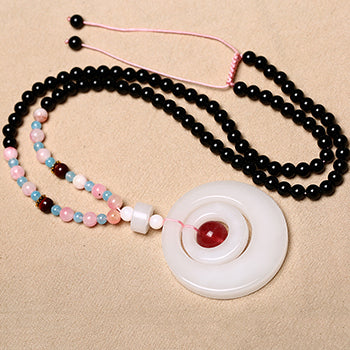 Wholesale Xinjiang Kangwa Natural Stone Necklace Gourd Safety Button Pendant Lucky for Women Men Sweater Chain Necklace Jewelry
