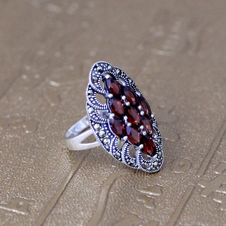 Wholesale nine sterling silver jewelry silver S925 sub Garnet Ring female heart