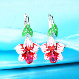 Enamel Flower Silver Drop Earrings Engagement 925 Sterling silver Earring for women Jewelry Handmade Party Jewelry