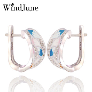 Enamel Stud Earring for Women 925 Silver Earring Cubic Zirconia Boho Jewelry Pendientes Largos dames oorbellen bohemien