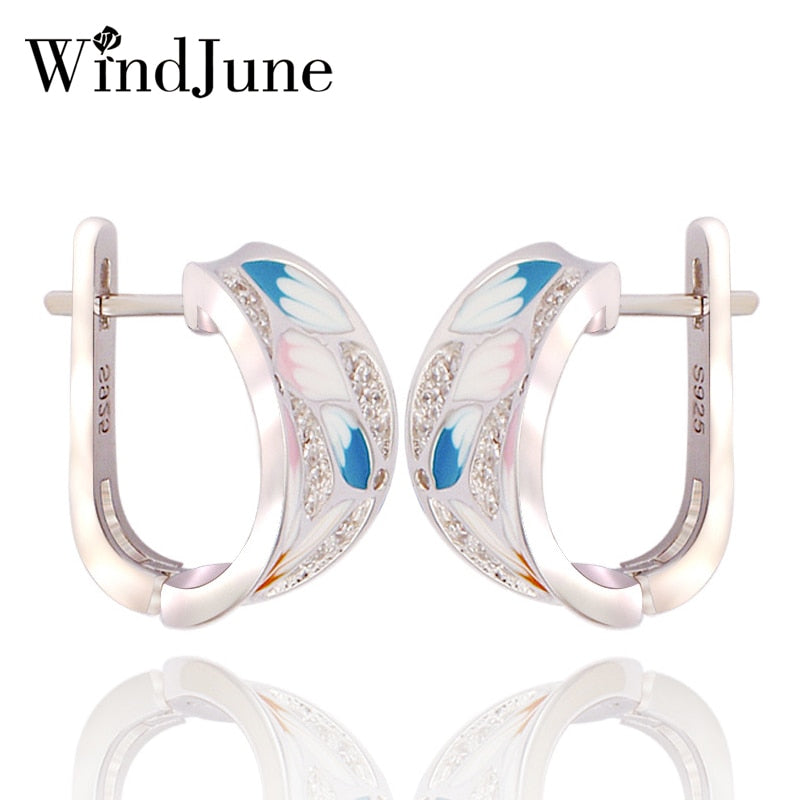 Enamel Stud Earring for Women 925 Silver Earring Cubic Zirconia Boho Jewelry Pendientes Largos dames oorbellen bohemien