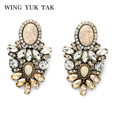 Brincos Resin Zinc Alloy Chic New Fashion Elegant Atmosphere Vintage Flower Crack Imitation Earrings For Women