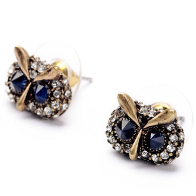 Rushed New Arrival Trendy Brincos Brinco Fashion Design Metal Crystal Owl Head Stud Earrings For Charm Jewelry