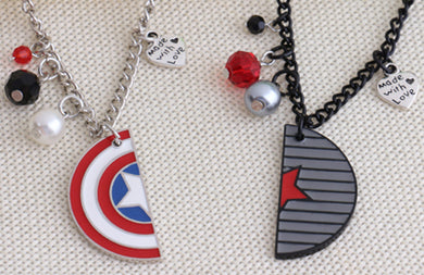 Winter Soldier Captain America Necklace Shield Logo with Crystals and Pearls Pendant The Avengers Best Friend/Lover's Necklaces