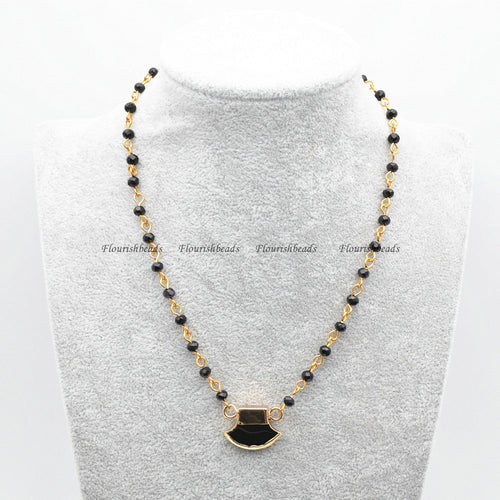 Catene di perle di vetro collegate a filo Catene di agata nera a forma di ascia Collana con ciondolo Gioielli di moda 