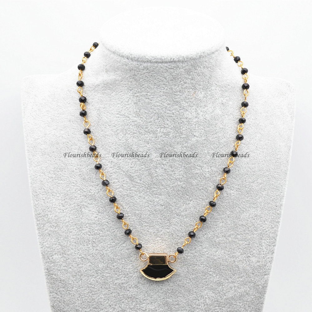 Catene di perle di vetro collegate a filo Catene di agata nera a forma di ascia Collana con ciondolo Gioielli di moda 