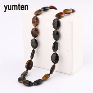 With 8mm Natural Stone Hamsa Pendant Diy Ethnic Jewelry Ethnic Ceramic Necklace For Men Necklace Gift Tiger Eye Stone