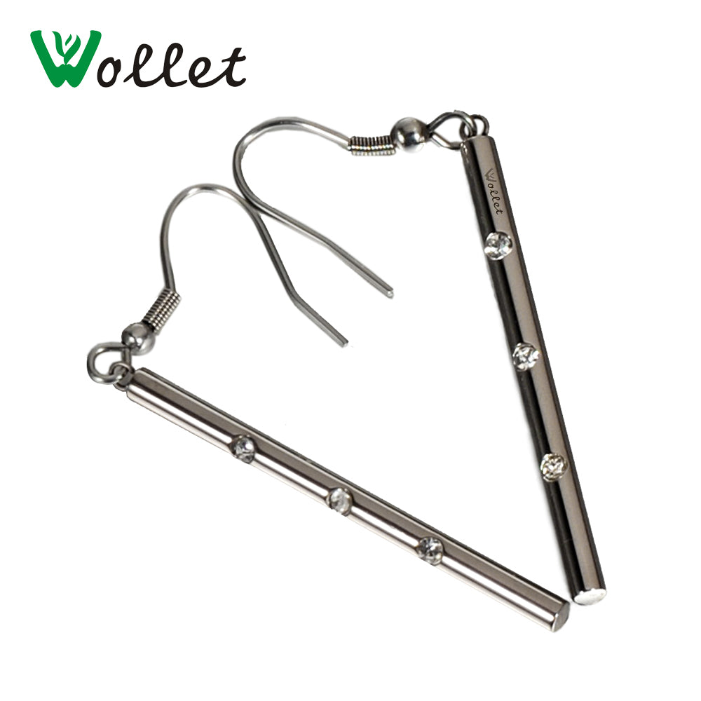 Wollet Jewelry Titanium Long Earring Piecing for Women Men CZ Stone Metallic Silver Color