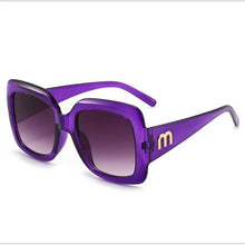 Load image into Gallery viewer, Woman blue big face sunglasses Gilded letters wide-leg sunshade mirror Modified face color changing mirror glasses