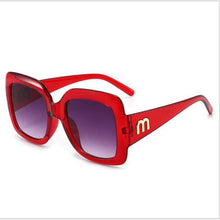 Load image into Gallery viewer, Woman blue big face sunglasses Gilded letters wide-leg sunshade mirror Modified face color changing mirror glasses
