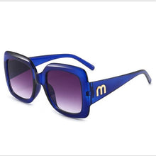 Load image into Gallery viewer, Woman blue big face sunglasses Gilded letters wide-leg sunshade mirror Modified face color changing mirror glasses