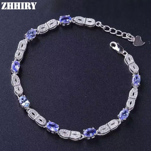 Wome Natural Blue Tanzanite Gemstone Bracelet Genuine Solid 925 Sterling Silver ZHHIRY