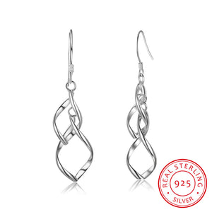 Women 925 Sterling Silver Drop Earring Long Leaf Shape Double Twisted Earrings Wedding Silver Jewelry 2017 New Gift (EA101990)