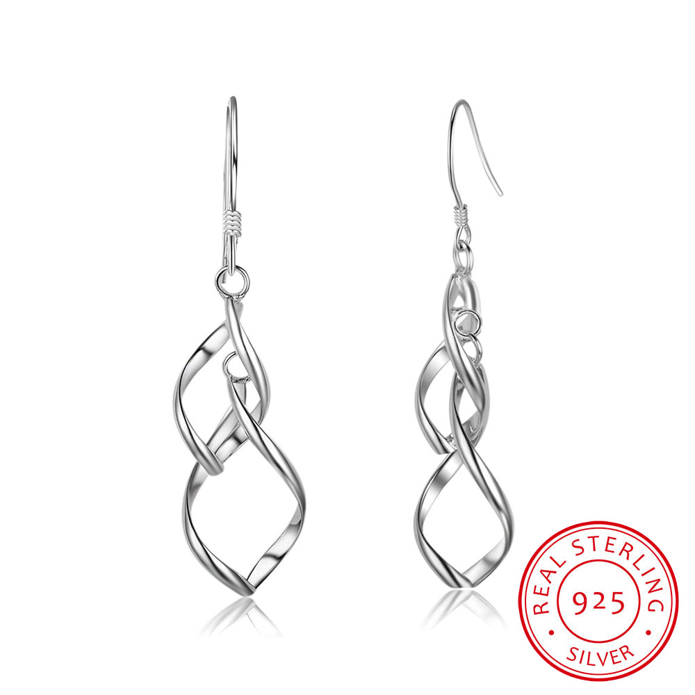Women 925 Sterling Silver Drop Earring Long Leaf Shape Double Twisted Earrings Wedding Silver Jewelry 2017 New Gift (EA101990)
