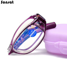Load image into Gallery viewer, Women Anti Blue Light Blocking Folding Reading Glasses Four Leaf Small Flower Ordinary Presbyopia Portable Eyeglasses With Box