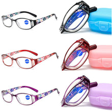 Load image into Gallery viewer, Women Anti Blue Light Blocking Folding Reading Glasses Four Leaf Small Flower Ordinary Presbyopia Portable Eyeglasses With Box