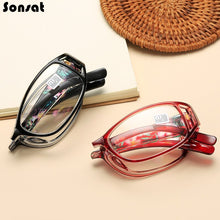 Load image into Gallery viewer, Women Anti Blue Light Blocking Folding Reading Glasses Four Leaf Small Flower Ordinary Presbyopia Portable Eyeglasses With Box