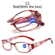 Load image into Gallery viewer, Women Anti Blue Light Blocking Folding Reading Glasses Four Leaf Small Flower Ordinary Presbyopia Portable Eyeglasses With Box