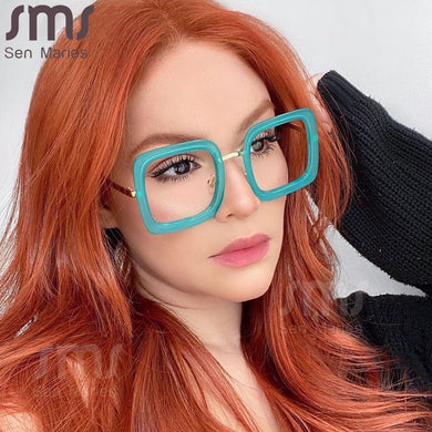 Women Anti Blue Light Computer Glasses  Brand Designer Oversized Square Eyeglasses Eyewear Optical Frames UV400