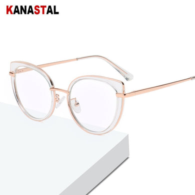Women Anti-blue Ray Blocking Glasses TR90 Metal Cat Eye Bicolor Frame Eyewear Ladies Computer Myopia Prescription Glasses Frame