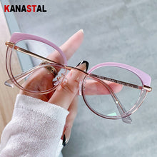 Load image into Gallery viewer, Women Anti-blue Ray Blocking Glasses TR90 Metal Cat Eye Bicolor Frame Eyewear Ladies Computer Myopia Prescription Glasses Frame