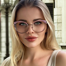 Load image into Gallery viewer, Women Anti-blue Ray Blocking Glasses TR90 Metal Cat Eye Bicolor Frame Eyewear Ladies Computer Myopia Prescription Glasses Frame