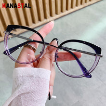 Load image into Gallery viewer, Women Anti-blue Ray Blocking Glasses TR90 Metal Cat Eye Bicolor Frame Eyewear Ladies Computer Myopia Prescription Glasses Frame