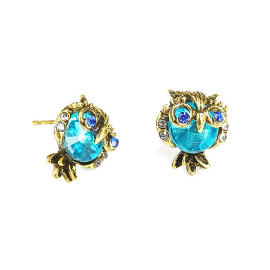 Women Antique Gold Color Rhinestone Owl Ear Stud Earrings Blue Crystal Animal Zircon Earring Fashion Charm Jewelry Pendientes