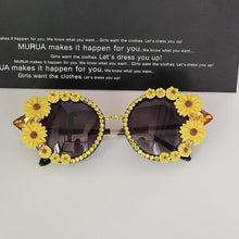 Load image into Gallery viewer, Women Baroque Designer Women Girls Rhinestone Crystal Sunglasses Retro Decor Floral Flower Sunglasses Summer Beach Glasses