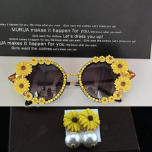 Load image into Gallery viewer, Women Baroque Designer Women Girls Rhinestone Crystal Sunglasses Retro Decor Floral Flower Sunglasses Summer Beach Glasses