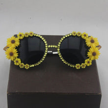 Load image into Gallery viewer, Women Baroque Designer Women Girls Rhinestone Crystal Sunglasses Retro Decor Floral Flower Sunglasses Summer Beach Glasses