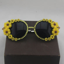 Load image into Gallery viewer, Women Baroque Designer Women Girls Rhinestone Crystal Sunglasses Retro Decor Floral Flower Sunglasses Summer Beach Glasses