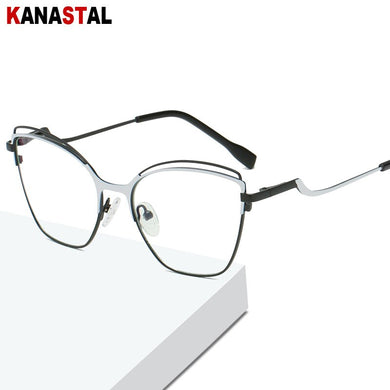Women Blue Light Blocking Glasses Metal Cateye Splicing Frame Men Computer Eyeglass Prescription Optical Eyewear Frame Trend
