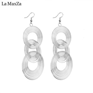 Women Circle Hoop Tassel Earring Geometric Gold&Silver Color Pendant Minimalist Alloy Pendant Earrings Fashion Jewelry