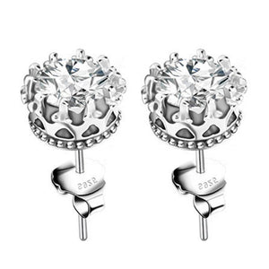 Women Crown Earrings Fashion S925 Silver Crystal Brincos De Prata Men Sterling Jewerly Double Stud Earing Lovers' Crown Studs