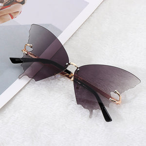 Women Butterfly Sunglasses UV Protection Sun Glasses Vintage Metal Rimless Sunglasses Street Trendy Punk Eyewear