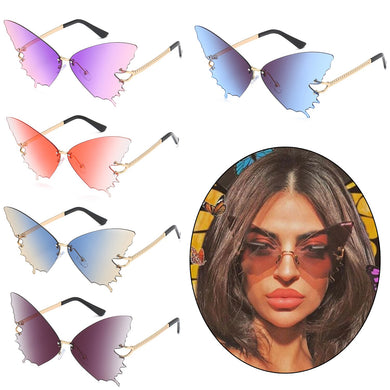 Women Butterfly Sunglasses UV Protection Sun Glasses Vintage Metal Rimless Sunglasses Street Trendy Punk Eyewear