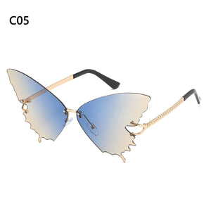 Women Butterfly Sunglasses UV Protection Sun Glasses Vintage Metal Rimless Sunglasses Street Trendy Punk Eyewear